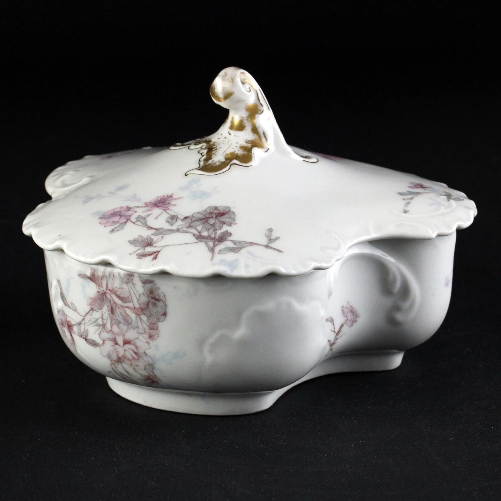 Haviland Limoges Schleiger 678 Pink & Blue Floral Butter Box with Lid, Antique