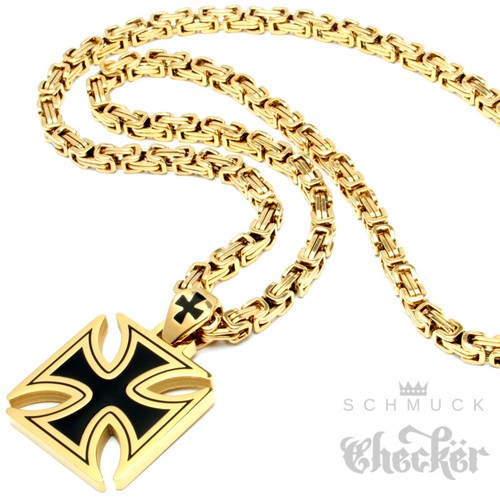 Eisernes Kreuz gold schwarz Anhänger massiv Edelstahl Königskette Männer-Schmuck - Bild 3 von 4
