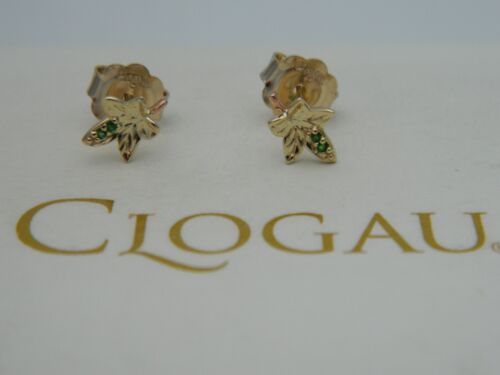 Welsh Clogau 9ct Yellow Gold Emerald Ivy Leaf Stud Earrings - Picture 1 of 4