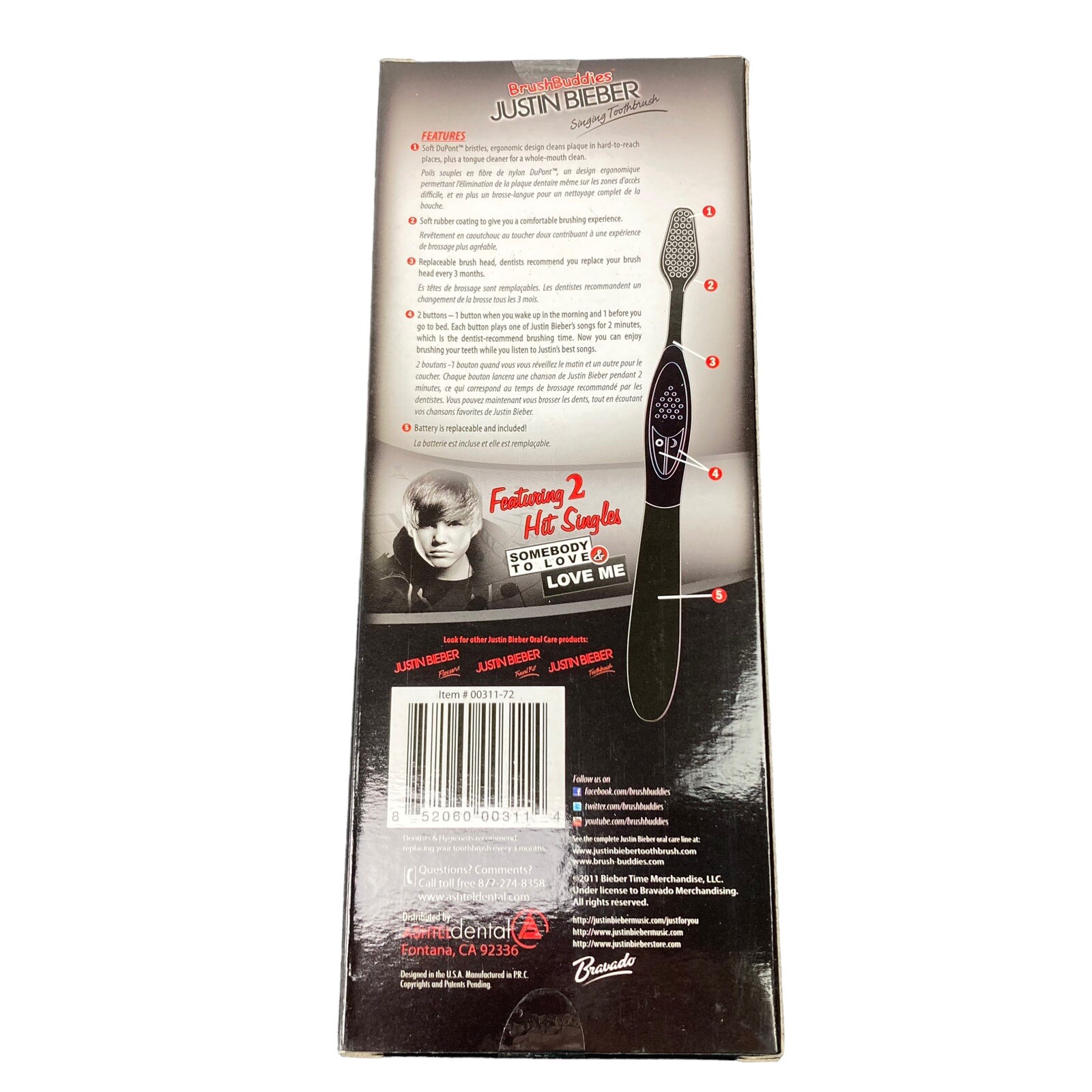 JUSTIN BIEBER Singing Toothbrush Red Somebody To Love & Love Me Brush