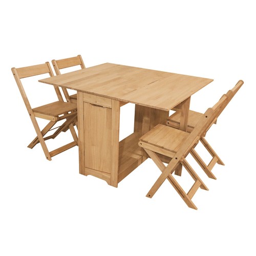 Juego de comedor de hoja de mariposa plegable corona mesa de comedor 4 sillas pino liso - Imagen 2 de 12