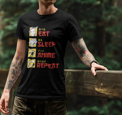 T-Shirt Eat Sleep Anime Repeat lustig japanisch Manga Liebhaber Geschenk coole Grafik Shirt