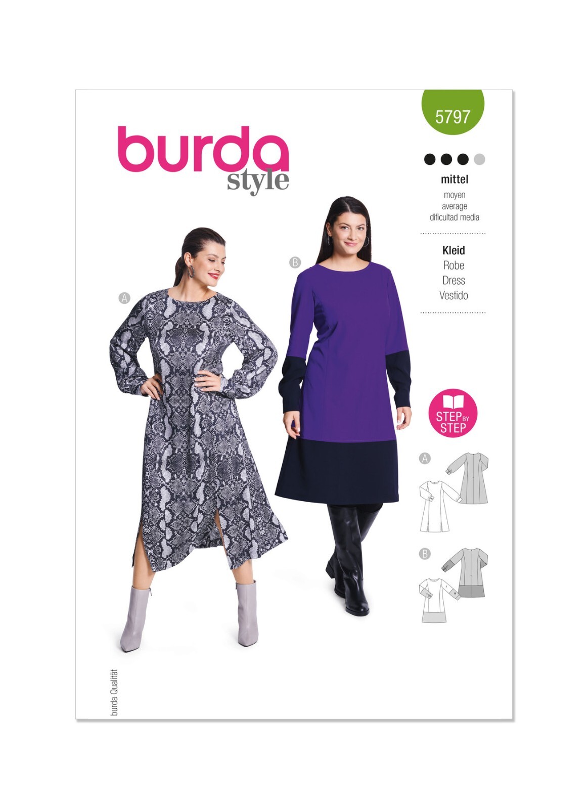 BURDA 5797 MISSES DRESSES  Sewing Pattern Sizes 18 - 28  Skill: AVERAGE