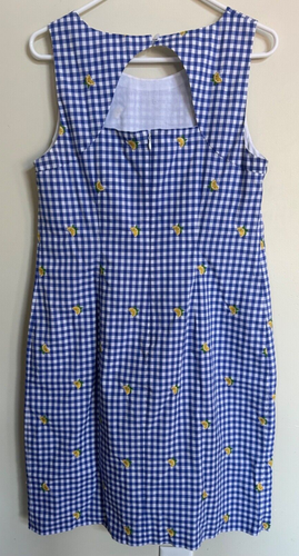 Talbots Sleeveless Dress Women 10 Blue White Gingham Lemons Coastal Cottage - Picture 3 of 4