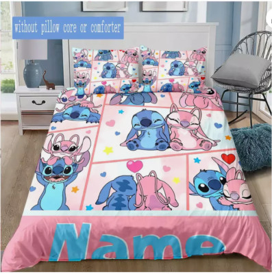Personalized Stitch & Angel Couple Love Happy Valentine's 3D Quilt Bedding Set