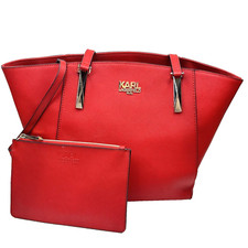  KARL LAGERFELD Purse Lg Red Tote w/ Removable Pouch