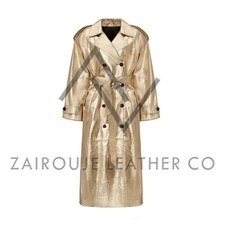 Women's Trench Coat In Metallic Gold, Women Leather Coats  , Luxury Outerwear