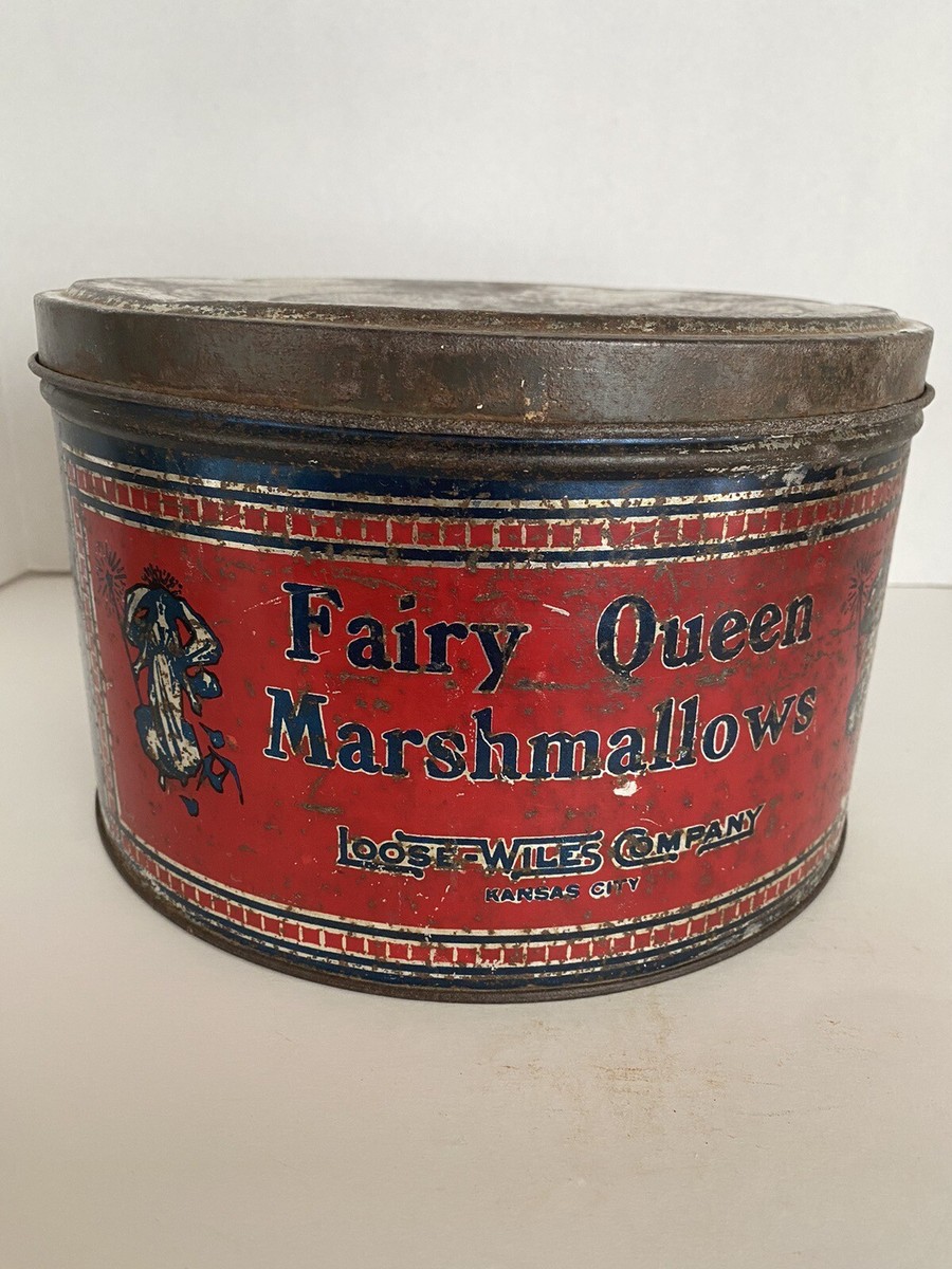 Rare Antique Fairy Queen Marshmallows 5 Lb. Tin Can, Loose-Wiles