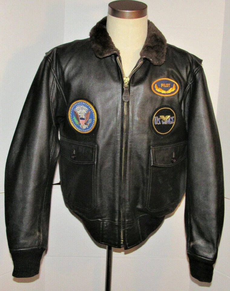 MEN'S 2005 GENUINE G-1 USN BROWN GOATSKIN LEATHER BOMBER JACKET! TOP GUN PILOT M - Image 2 of 4