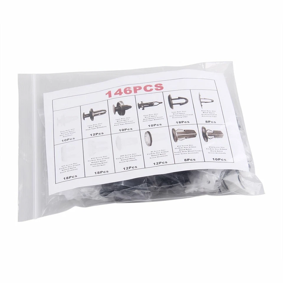 Surtido de sujetadores de retención de clips de parachoques para capó de puerta guardabarros 146X para Toyota Foto 4 de 4