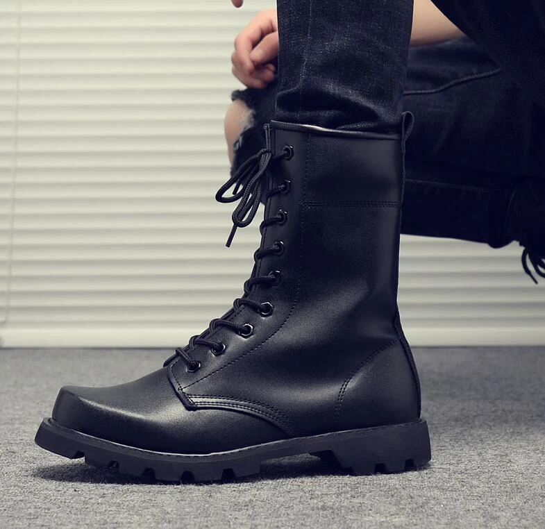 Faux leather combat clearance boots