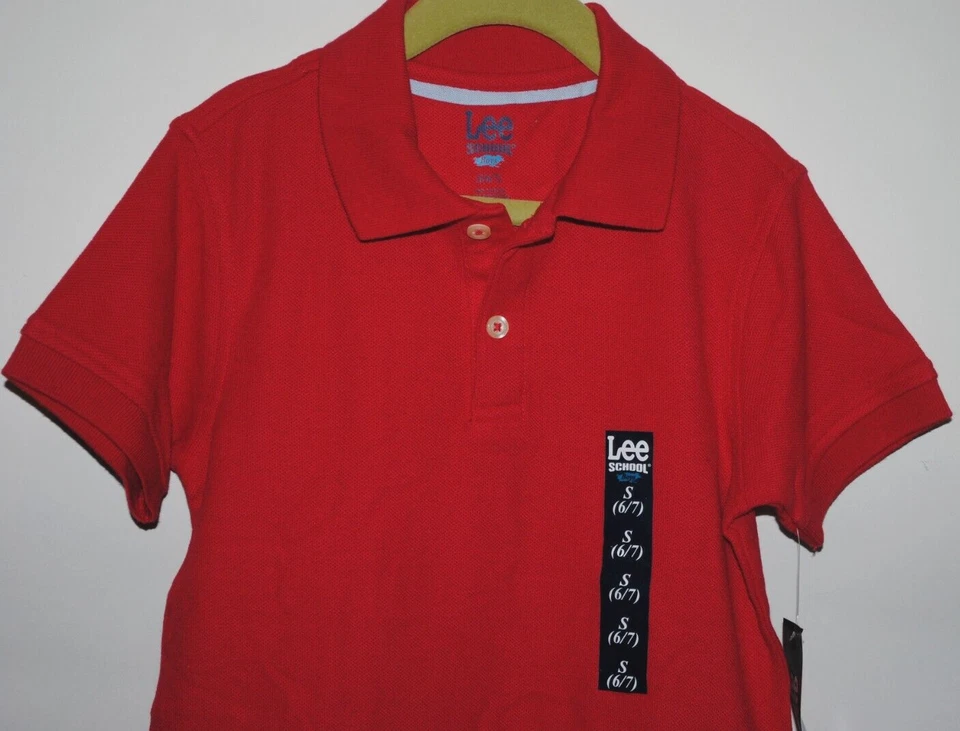 LEE Escuela Piqué POLO Camisa Roja Niño/Niña Unisex UNIFORME ESCOLAR S (6/7) NUEVO Foto 2 de 4