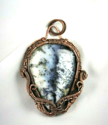 Copper Wire Wrap Pendant Dendritic Opal Handcrafted !