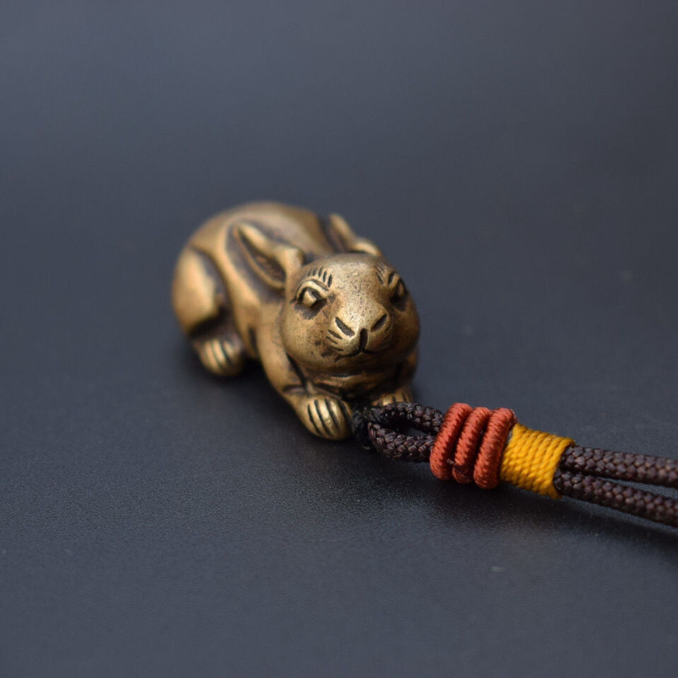 Antique Small Copper Pendant Solid Copper Rabbit … - image 1