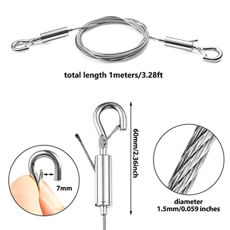 2PCS Adjustable Picture Hanging Wire Kit Heavy Duty Hardware , 1M X1.5Mm7774 eBay