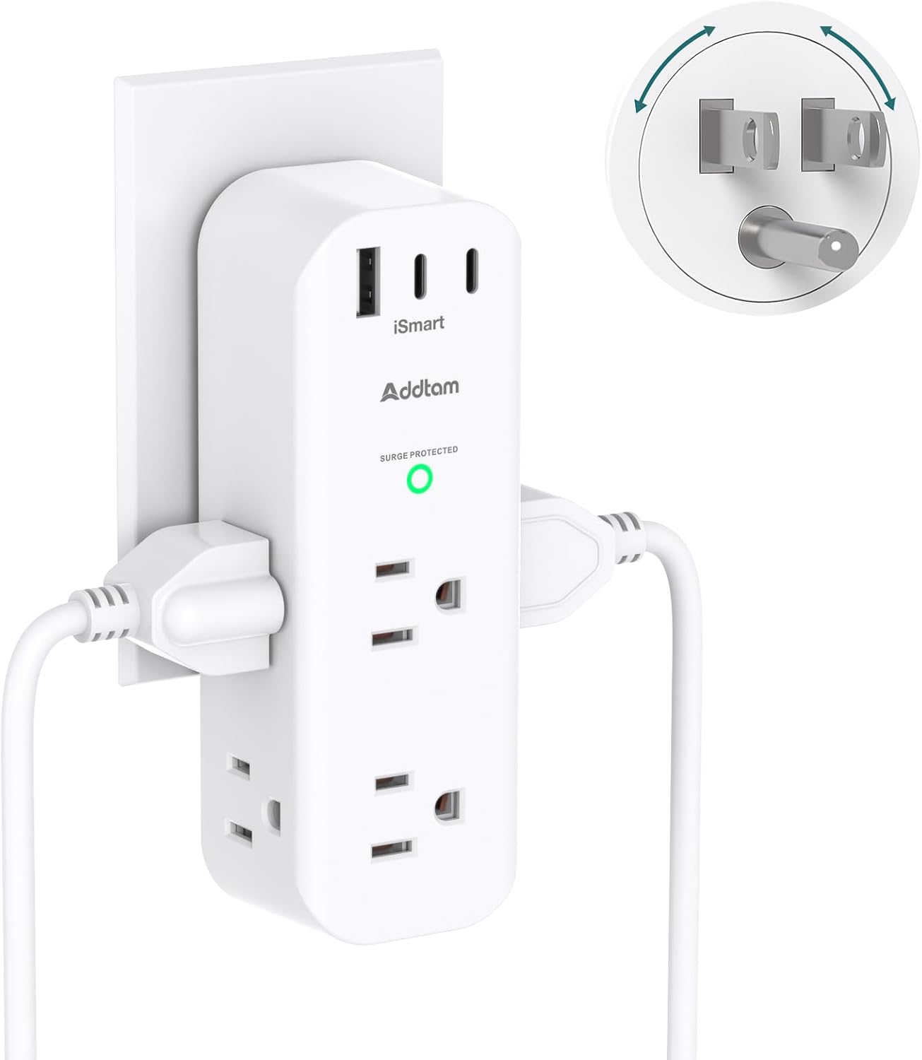 Surge Protector Wall Outlet Extender, Multi Plug Outlet with Rotating Plug, 6 AC-image