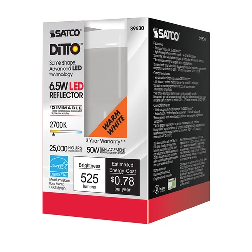 Satco S9630 LED Reflector 6.5W =50W 120V R20 E26 Dimmable Frost 2700K Warm White - Picture 6 of 9