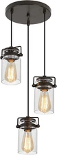 Industrial Glass Pendant Light, 3 Light Hanging Pendant Lighting Fixture with Se