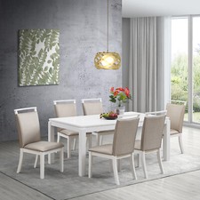 Kings Brand Furniture - Austin 7-Piece Dining Set, Table & 6 Chairs, Gray/White
