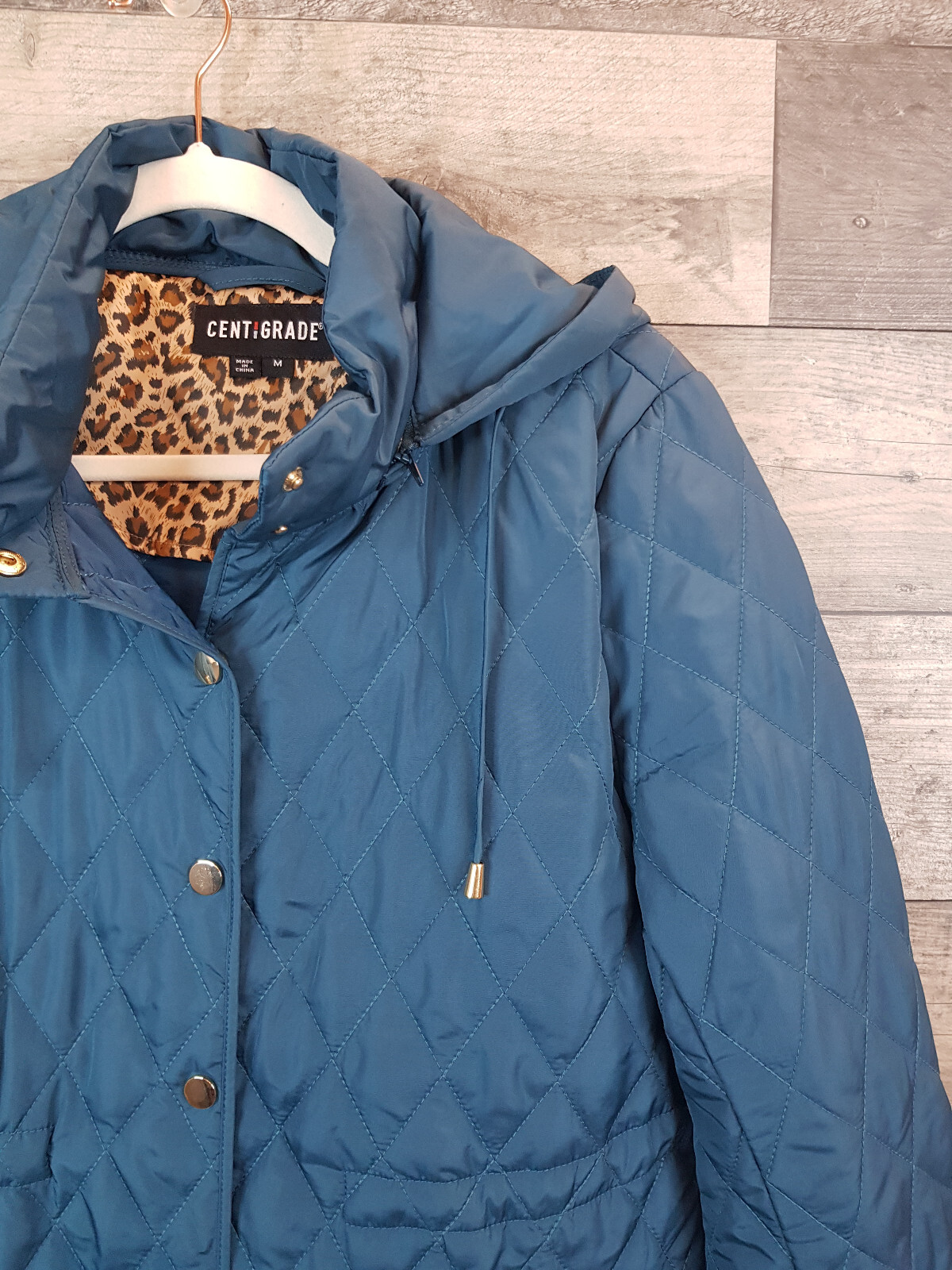 Centigrade Quilted Coat Jacket Small Blue Diamond Spring Hooded QVC BN