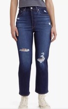 Women  s Levi  s Brand Ribcage Straight Distressed Ankle Jeans Dark Wash 24 NEW 