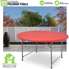 Red Portable 5ft Foldable Round Dinning Table Camping Picnic Party Desk w/Handle