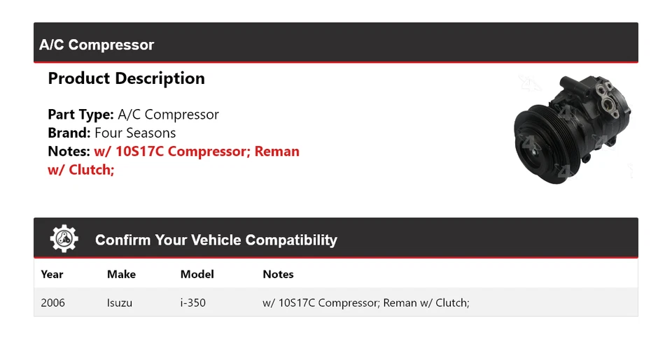 Компрессор кондиционера для 2006 Isuzu i-350 4 сезона - Изображение 2 из 4