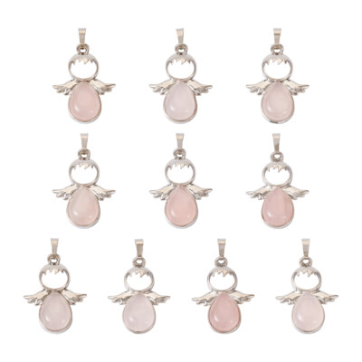 10 Stck. Engelsflügel Charms Rosenquarz Naturstein Anhänger Messing Haken 34x25,5 mm