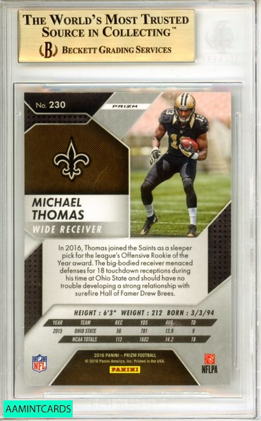 2016 PANINI PRIZM MICHAEL THOMAS #230 ROOKIE SAINTS RC BGS 9.5 GEM