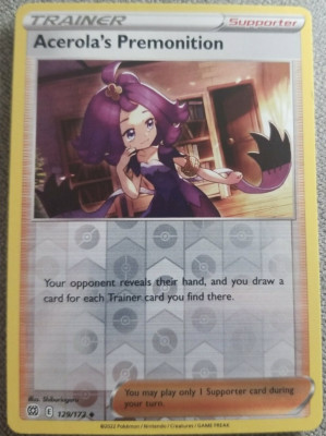 Pokemon - Acerola's Premonition 129/172 - Reverse Holo - Brilliant Stars - NM/M