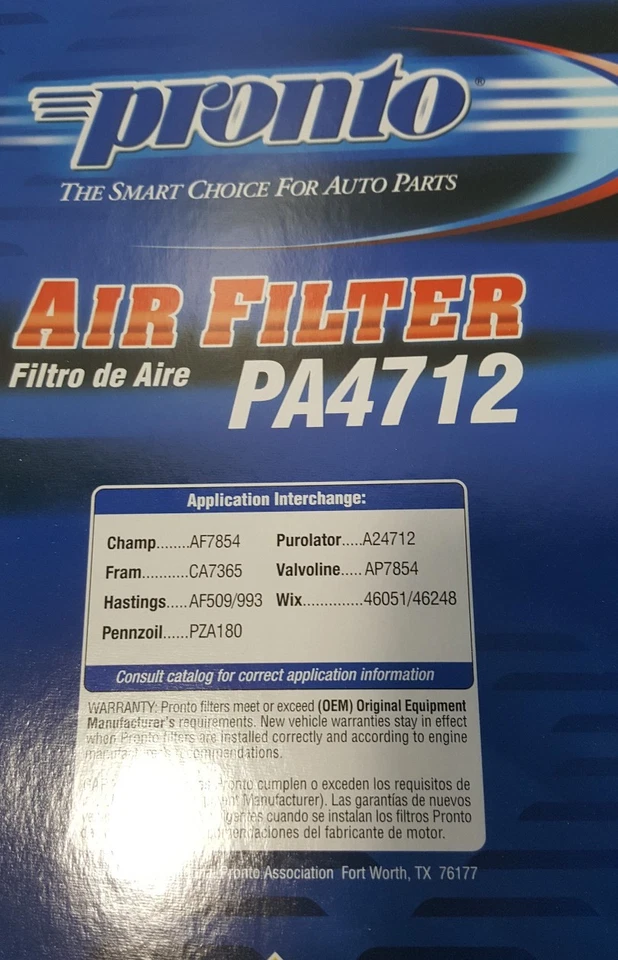 Lot of 2 Pronto PA4712 Air Filters, Fits Vehicles Listed on Chart Below - Image 4 of 4