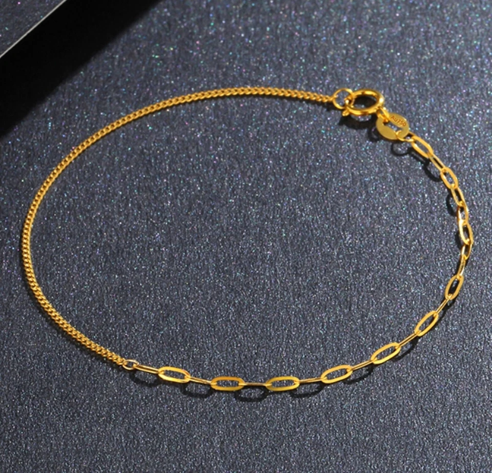 Pure 18K Yellow Gold Chain Women Curb Wide O Link Bracelet Anklet 5.9''-9.4'' - Image 3 of 4