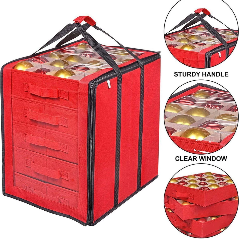 Christmas Ornament Storage Box Container Bin with Removable Trays Reusable - Image 2 of 4
