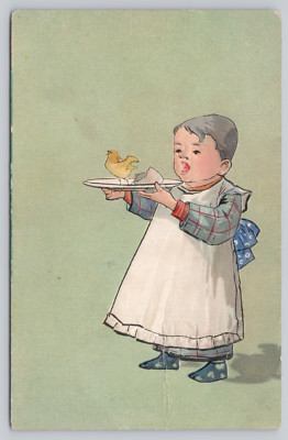Postcard Japanese Child Hatched Chick Tokuda and Co Tokyo and Osaka
