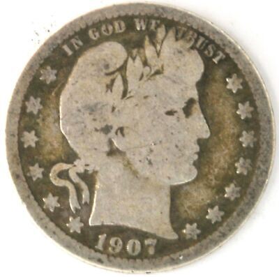 バーバークォーター 1907S 特年 極美品 希少 レアコイン 古銭 アメリカ 1907 Barber Quarter Dollar US 90% Silver 25 Cent Coin