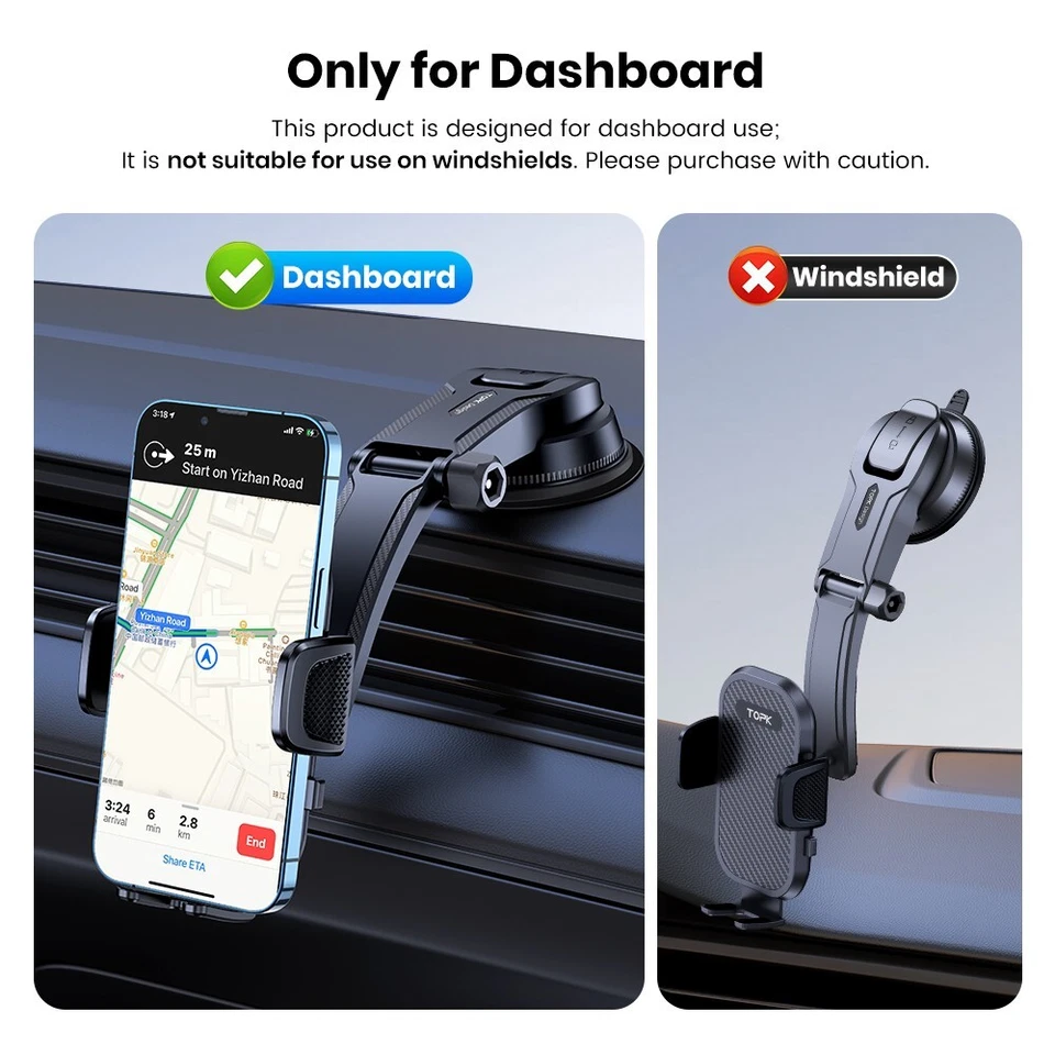 TOPK Phone Holder for Car Dashboard 2024 Upgraded Adjustable Car Phone Mount - Image 3 of 4
