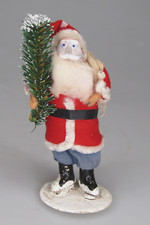 Antique VTG Clay Face SANTA Spun Cotton Batting Composition Christmas Ornament