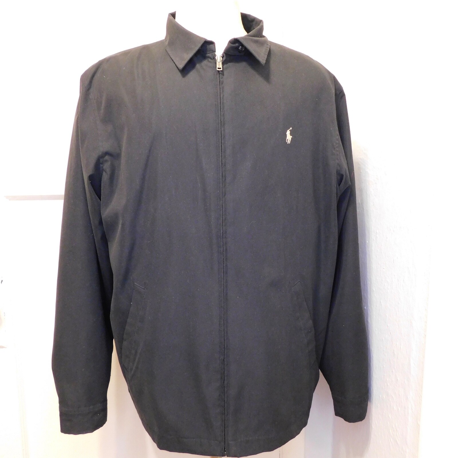 Giacca Bomber Vintage Polo Ralph Lauren Uomo XL Harrington Bi Swing Nero Pony Zip