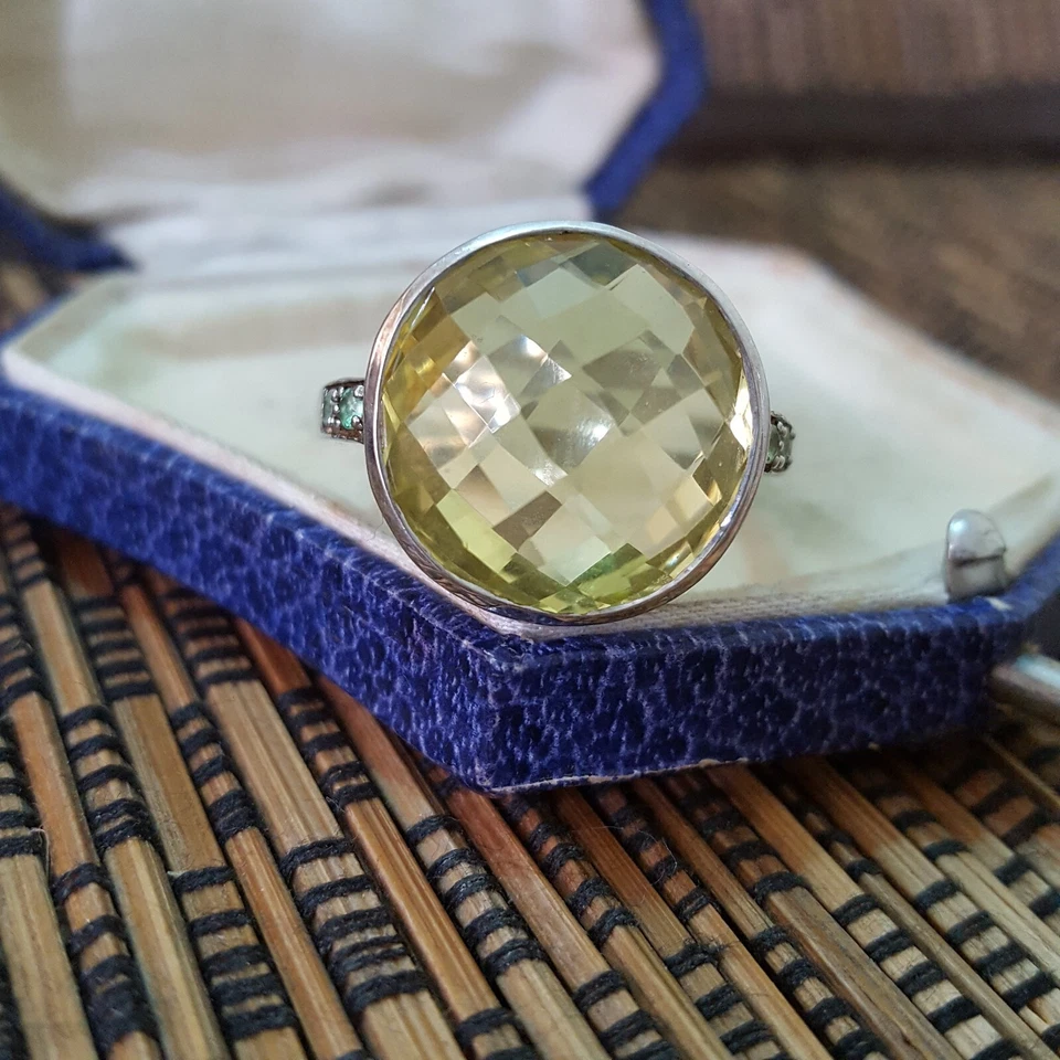 Кольцо из стерлингового серебра 925 пробы, подлинный лимон кварц и перидот кольцо, размер R США 8,5 - Изображение 3 из 4