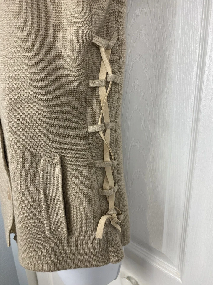 Винтажный Bloomingdale's 100% шерсти кардиган свитер съемный меховой воротник коричневый желтовато-коричневый - Изображение 3 из 4