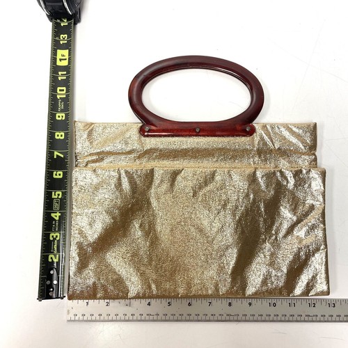 Vtg 70's Lady's Pride Hand Bag Shiny METALLIC GOLD Purse MOD HIPPIE Top Handle - Picture 8 of 9
