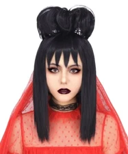 Black Lydia for Lydia Deetz Costume Women Girls Cute Black Wigs with Bun for ...