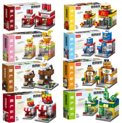 LELE BROTHER Mini Street Shop Building Block Sets Like Mcdonalds,KFC,Cocacola,Fanta,Sprite