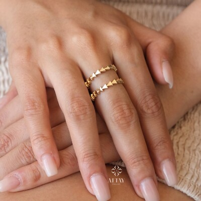 14K Gold Herringbone Ring, Arrow Braided Gold Band, Wedding Gold, Minimalist