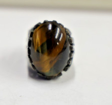 Vintage Sterling Large Oval Tiger Eye Ring 17 Grams Size 7 1/2