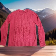 L.L.Bean Sweater Women's S Coral Blush Double L Mixed-Cable Knit Y2K Prepcore