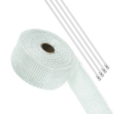 2 X 16 White Fiberglass Exhaust Wrap Tape With 4 Stainless Ties For Motorcycle