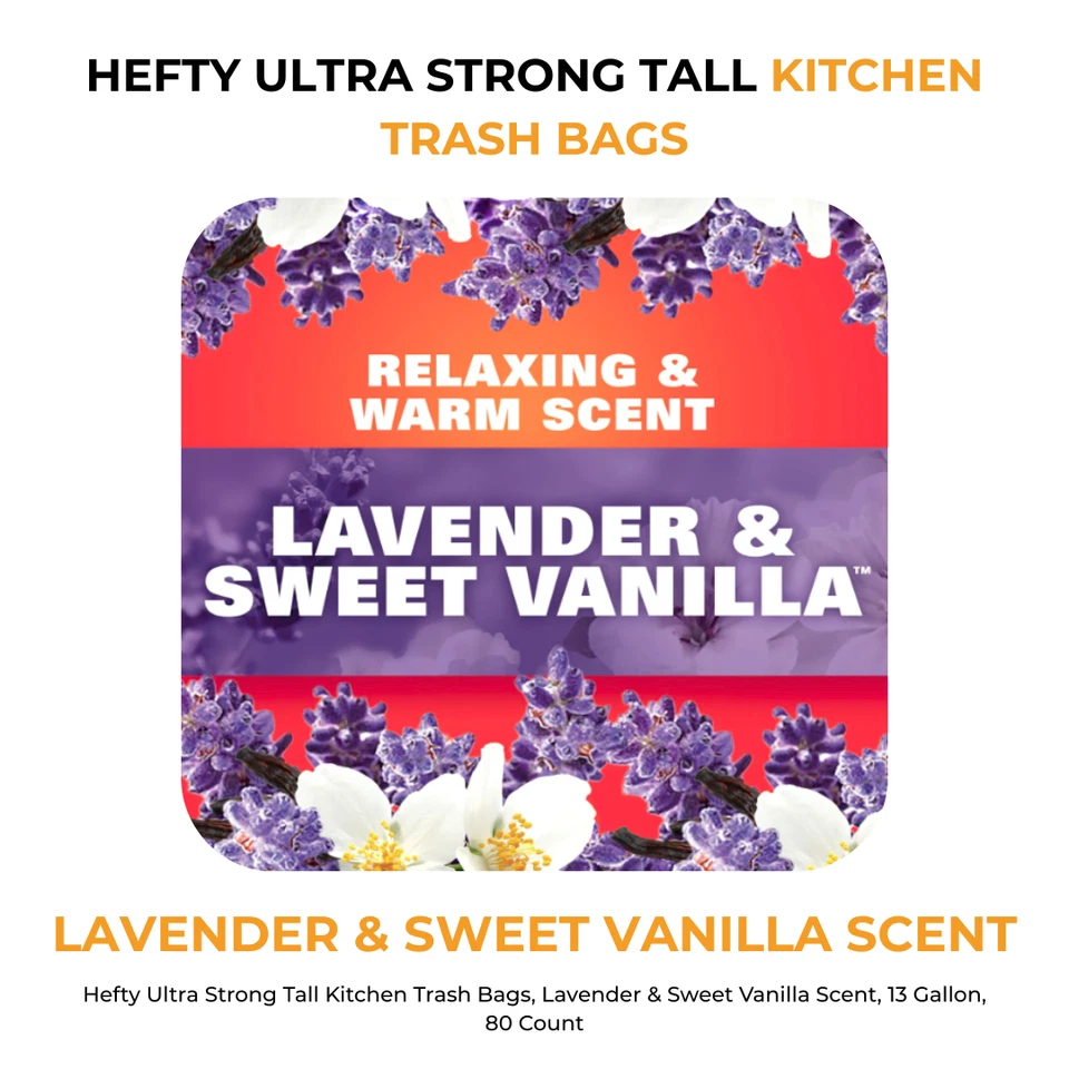 Fuertes bolsas de basura ultra fuertes 13 galones 80 quilates de altura cocina lavanda aroma vainilla Foto 4 de 4