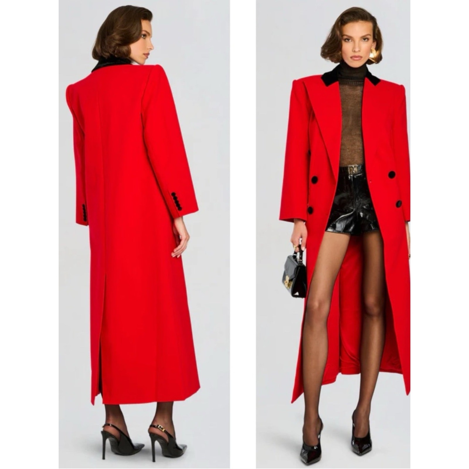 RETROFETE Constance Double Breasted Long Cardinal Red Over Coat Size S/M image 4