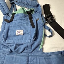 Ergobaby Original Baby Carrier Blue Canvas Green Lining Soft Structured Hood